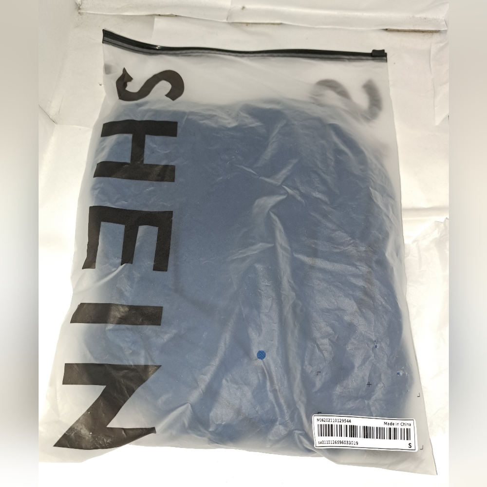 New Shein High Neck Solid Ruched Tee, Navy Blue Color, Size Small